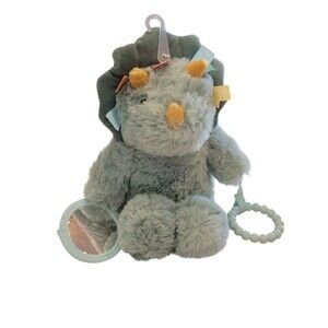 Cloud Island Plush Triceratops Lovey Rattle Teething Ring Mirror Tags Green 9 In